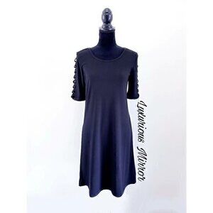 89th + Madison Womens A Line Dress Black Scoop Neck Short Sleeve Stretch S New